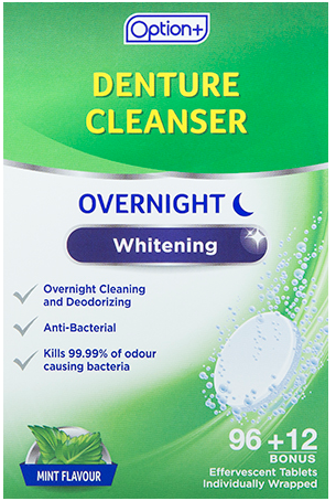 Option+ DENTURE CLEANSER OVERNIGHT WHITENING 108 TABS [Generic Polident Overnight]