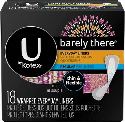 U by Kotex Barely There Liners, Light Absorbency, Regular, Fragrance-Free, 18 Count