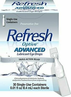 Refresh Optive Advanced Lubricant Eye Drops, 30 Single-Use Containers, 0.01 fl oz (0.4mL) Each Sterile