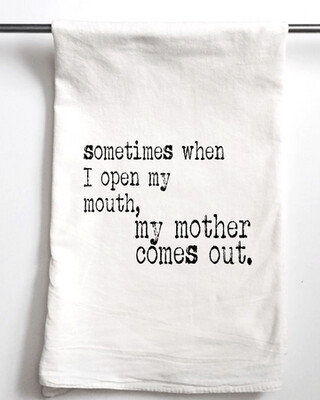 Tea Towel - Black & White - Open Mouth Mother Comes Out