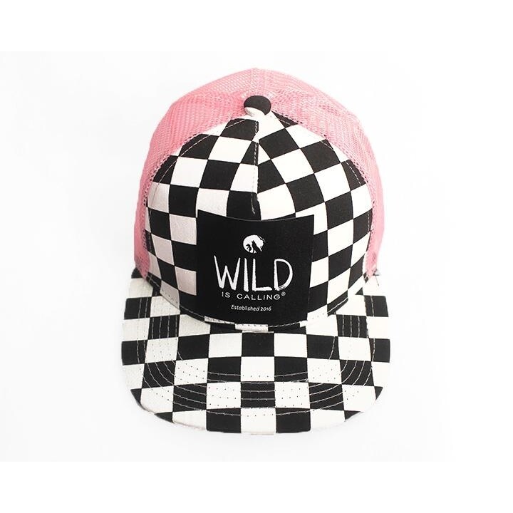 Hat - Checkered Pink Kids Trucker Wild