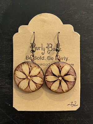 Wood burned Earrings with hand painted flower design