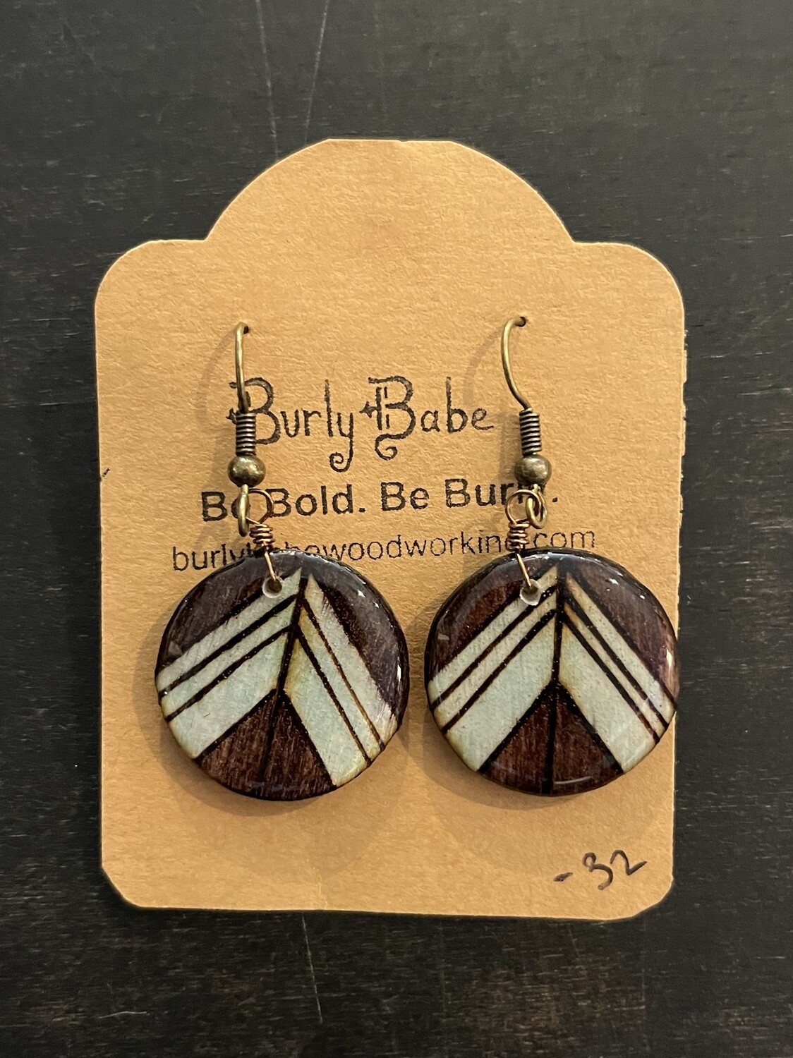 Wood burned Earrings with hand painted tent design