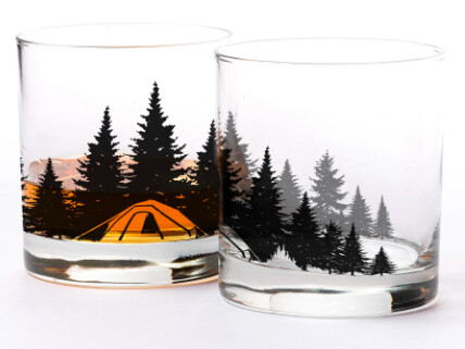 Rocks/ Whiskey Glass with Camping Scene