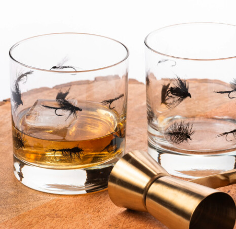 Glassware - Rocks/ Whiskey fly fish flies