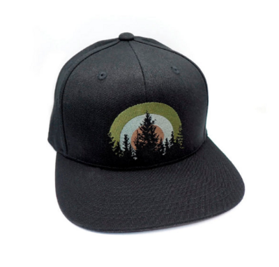 Hat - Forest Landscape - Black With Metalic Sky - Curved Snapback