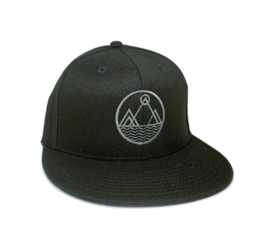 Hat - Mountains in circle - all Black - Curved
