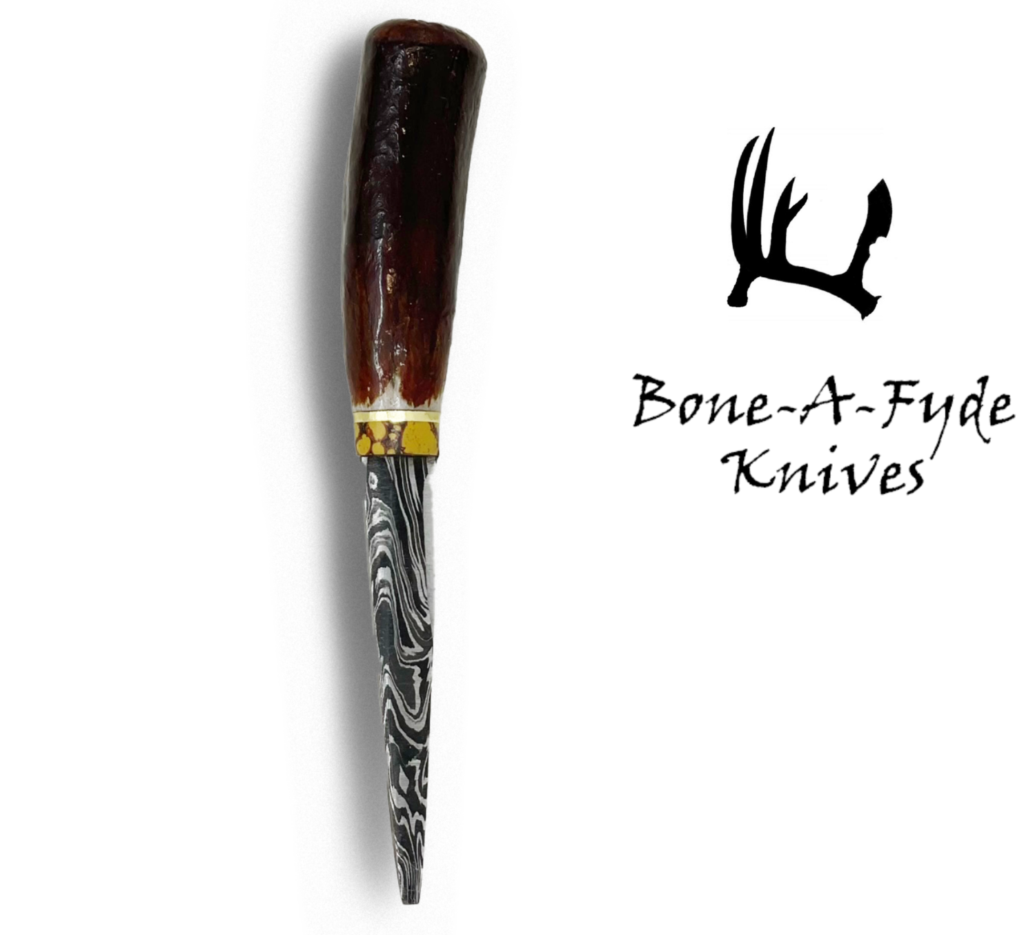 BoneAFyde Knives Screw Knife Stained Whitetail Antler w/Yellow Dino