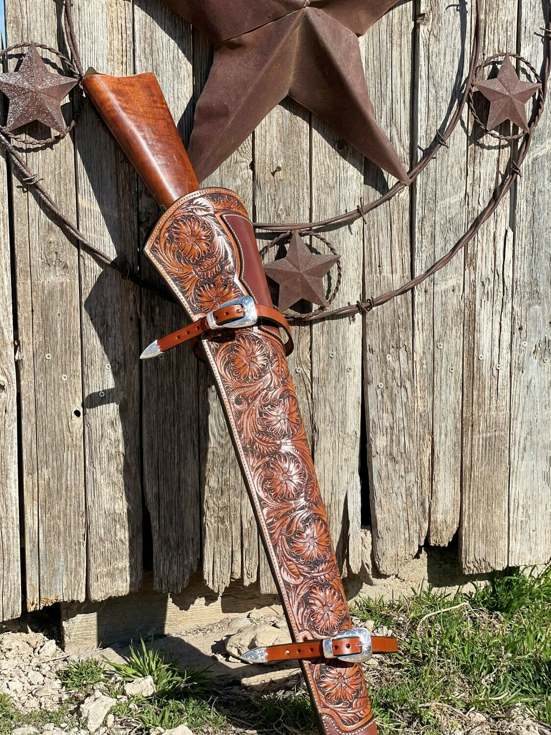 Hand Carved Custom Leather Rifle Scabbard
