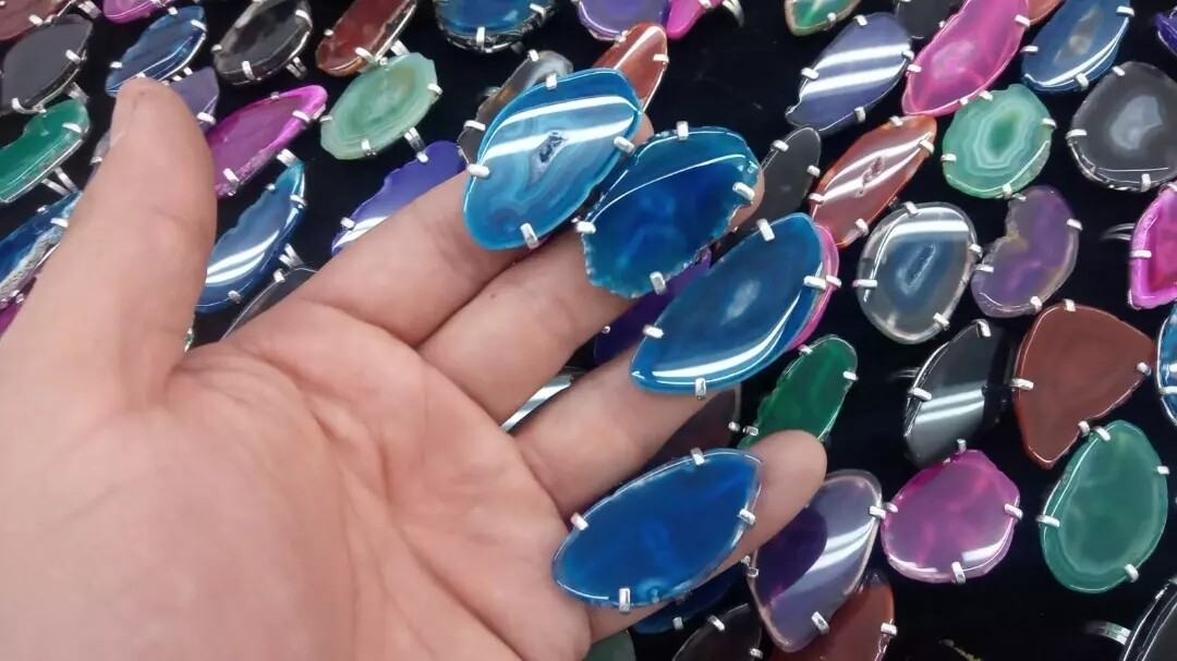 Anillos chapas ágatas regulables con baño
