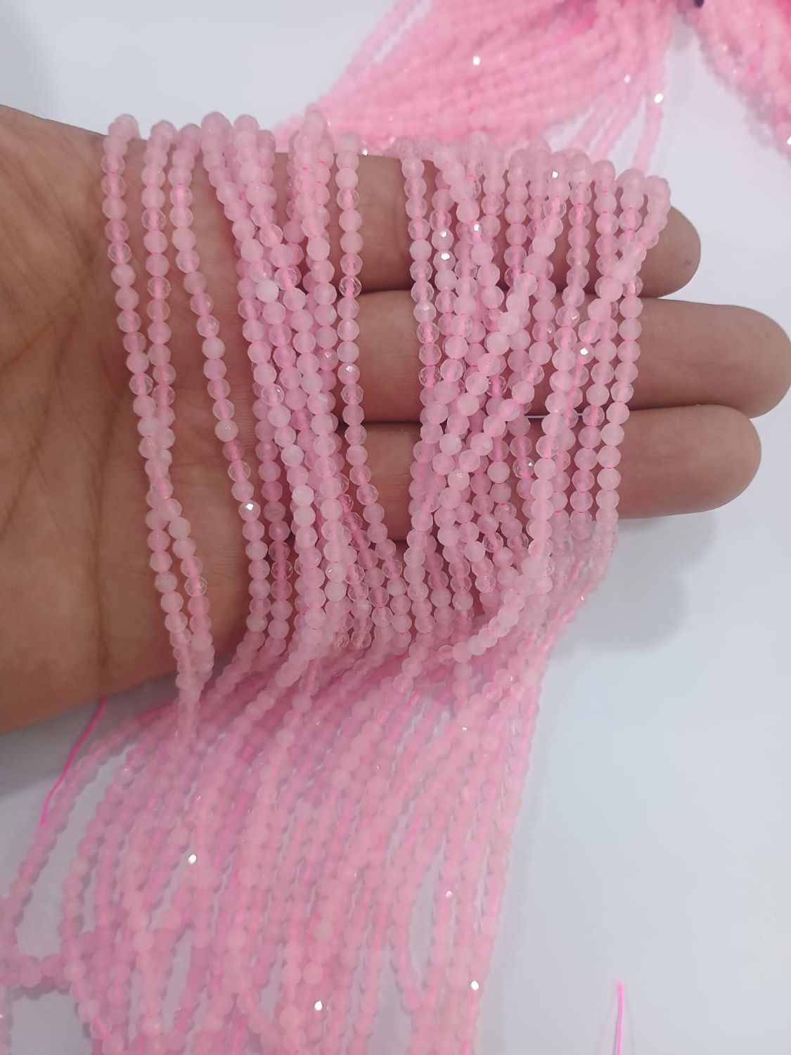 tiras bolitas facetada 3mm, piedras disponibles: cuarzo rosa