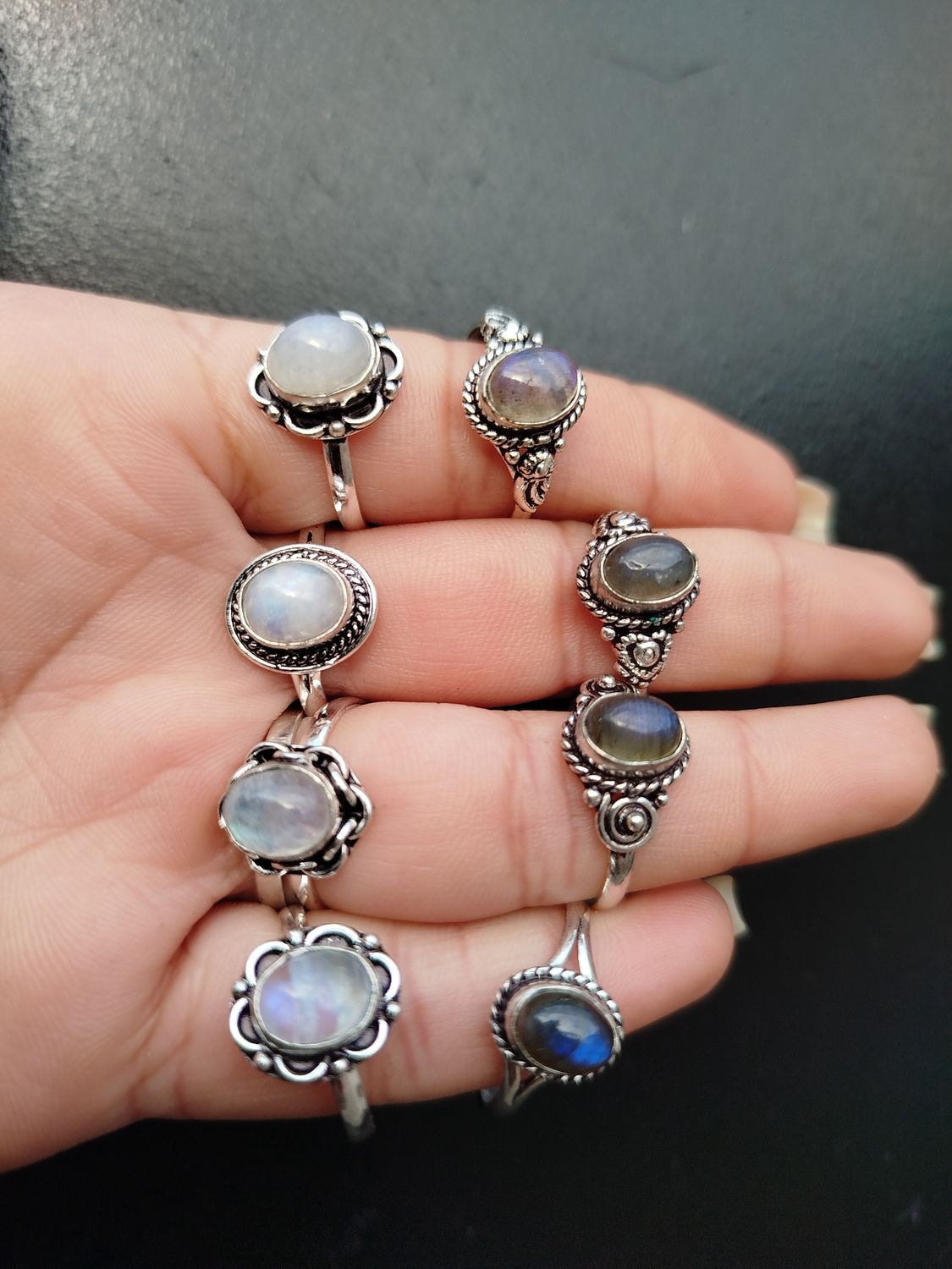 Anillos de alpaca y piedras naturales chicos