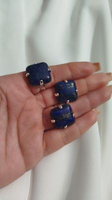 Anillo cuadrado lapislázuli con baño de plata (regulables)