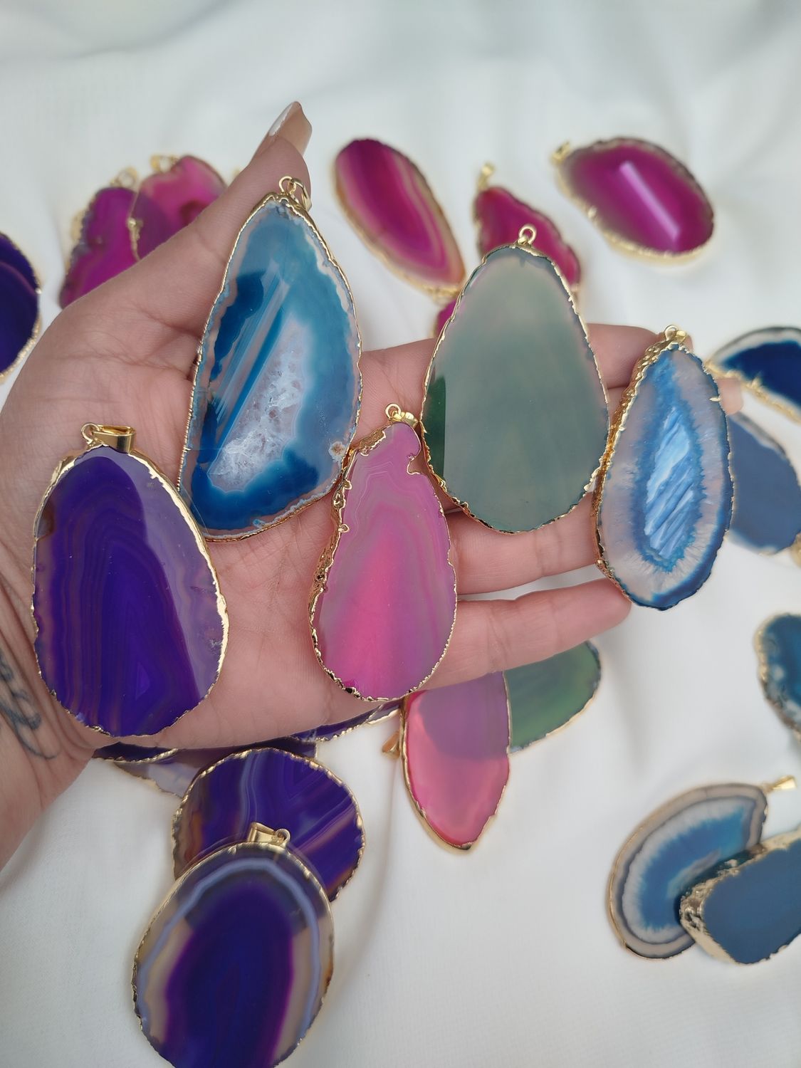 Lajas de agatas con baño dorado grandes
