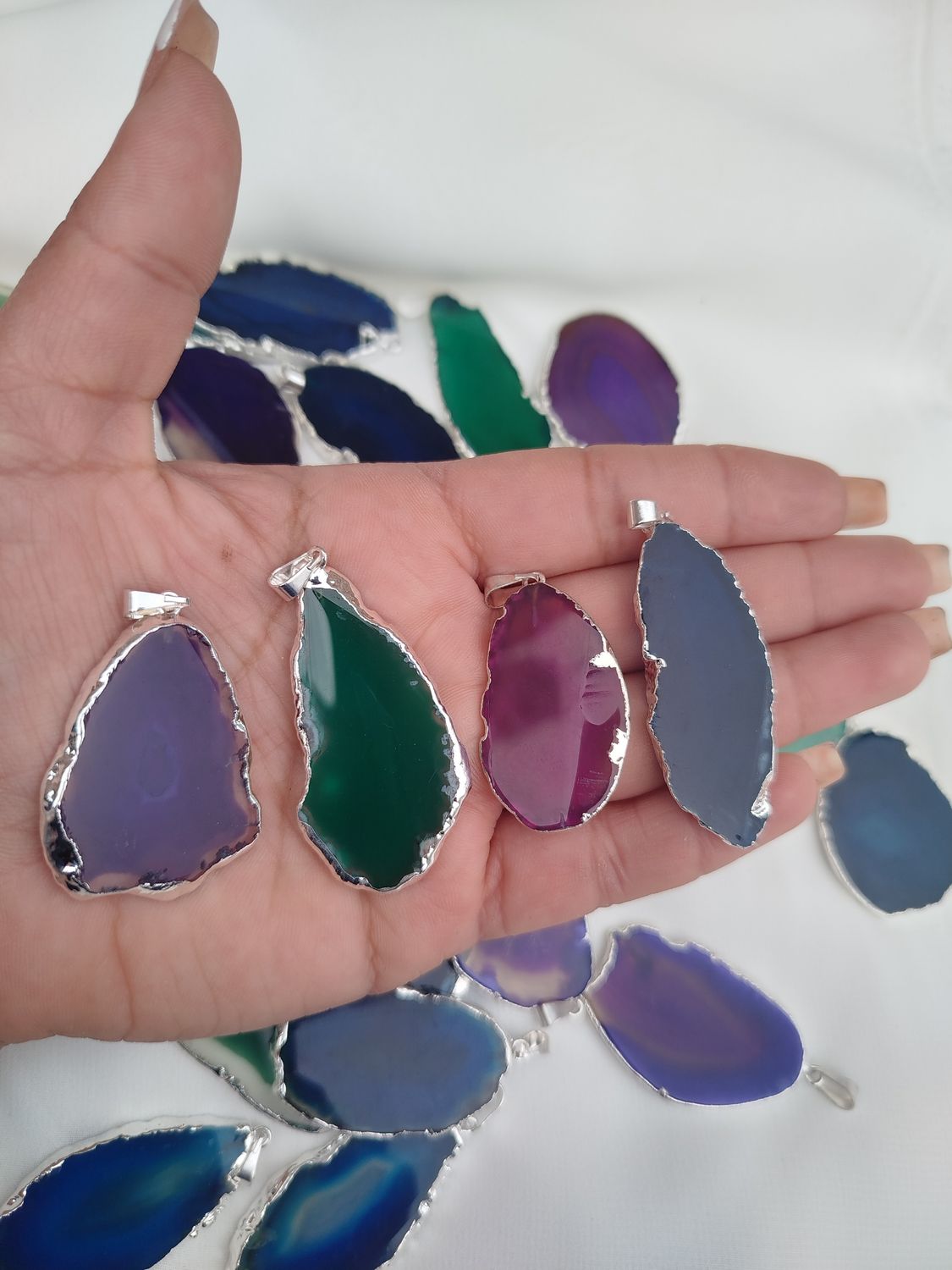 Lajas de ágata con baño de plata medianas