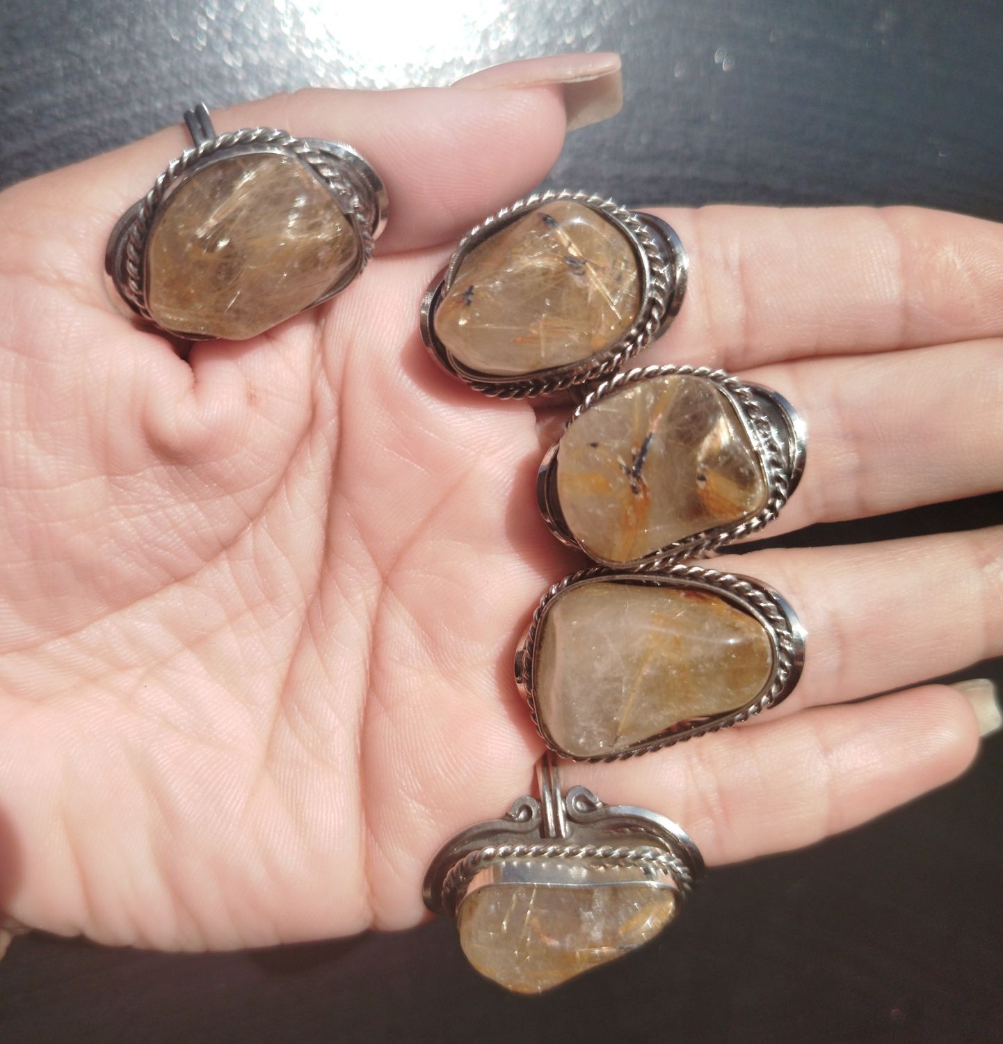 Anillo alpaca cuarzo Rutilado