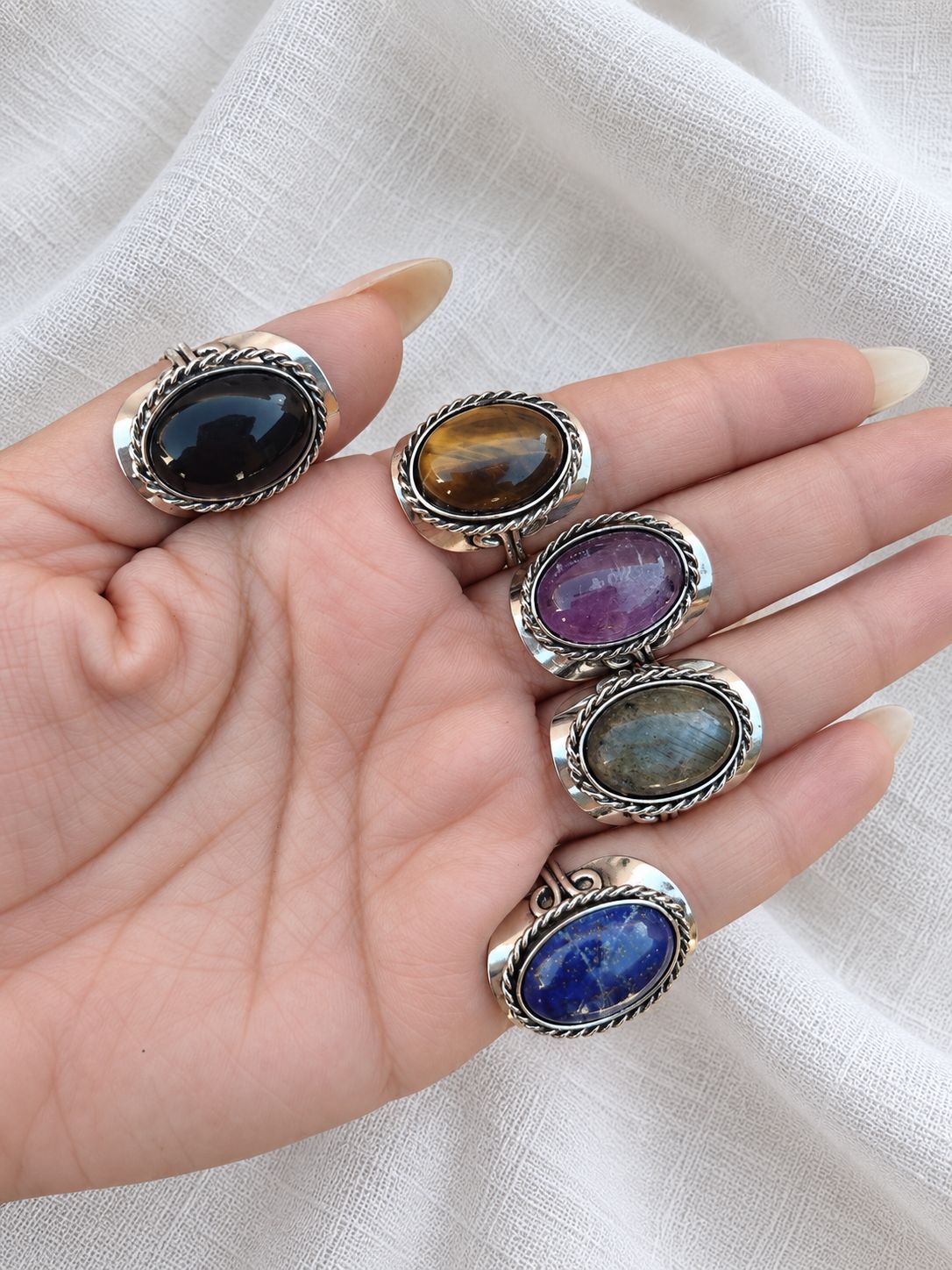 Anillo ovales de alpaca regulables