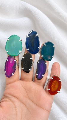 Anillo de lajas de agatas con baño 
