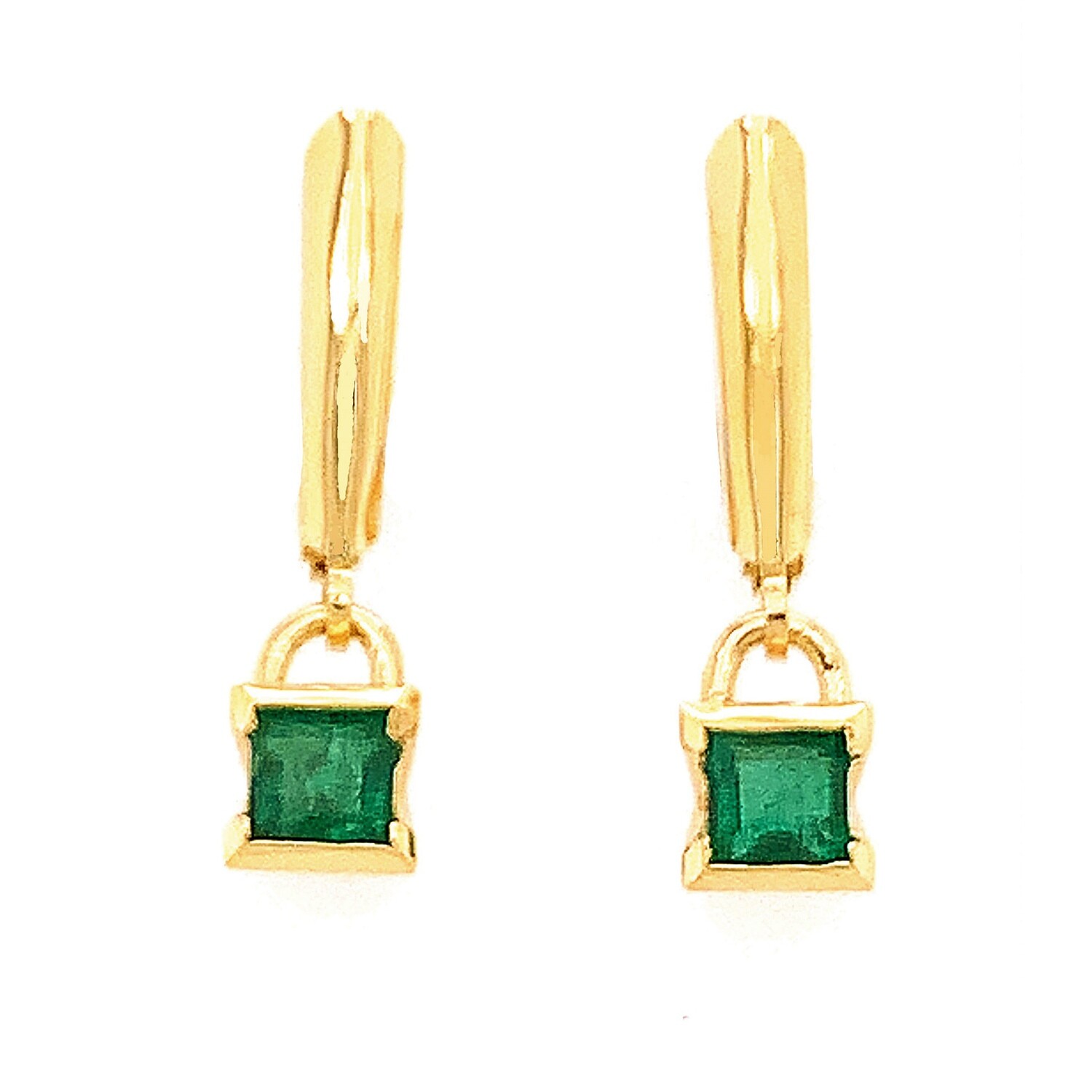 14k gold sea grass square emerald drop earrings