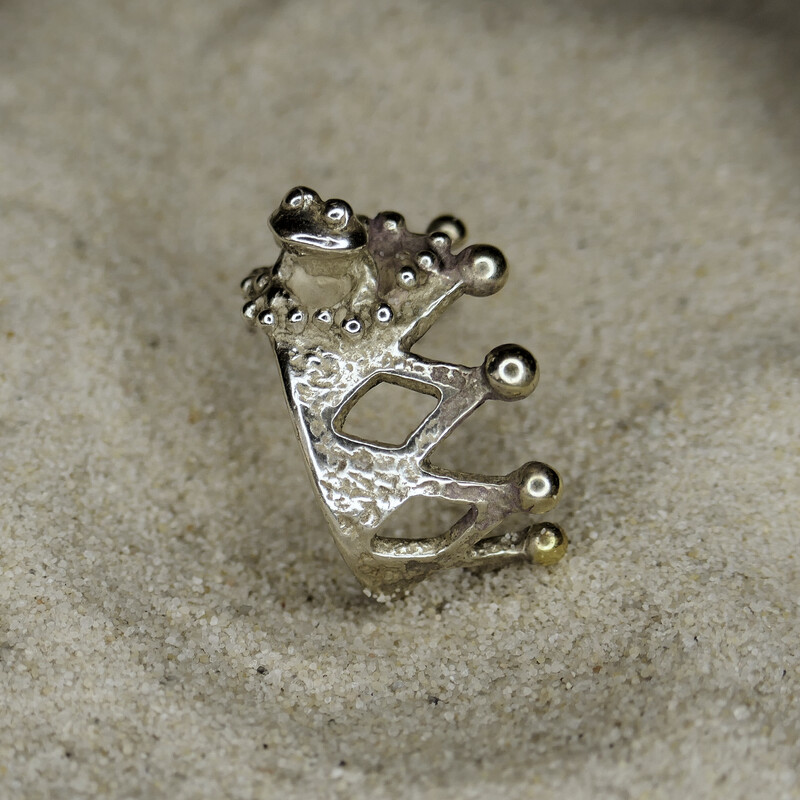 Frosch auf der Krone Silber natur, Ring