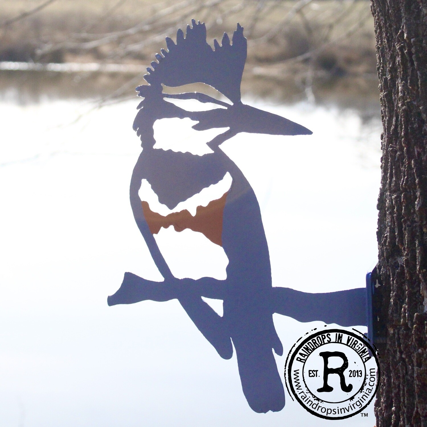 Belted Kingfisher - Steel Garden Silhouette Tree Art -Life-Size