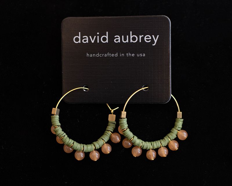 Green and Peach Hoop Earrings