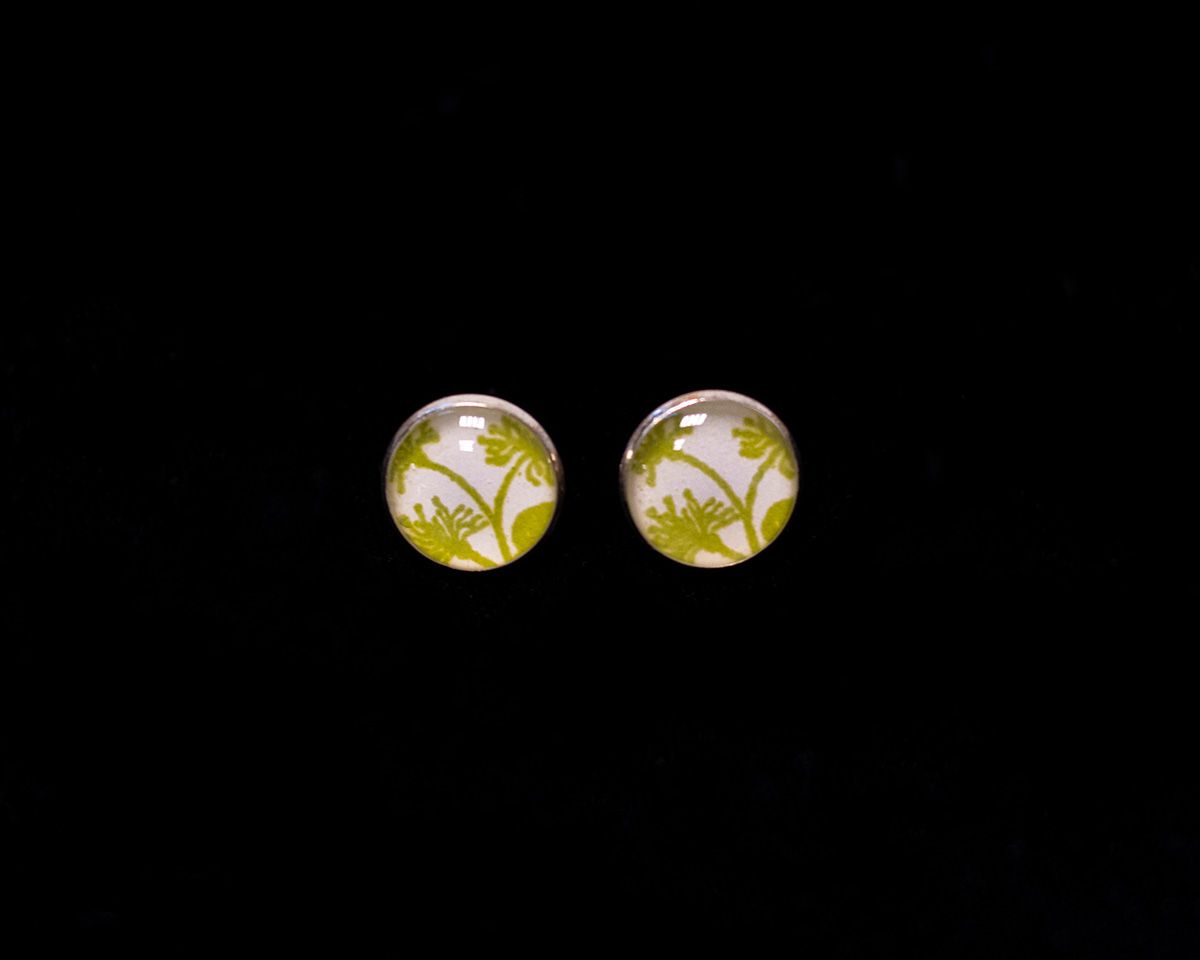 Green Flower Silver Studs