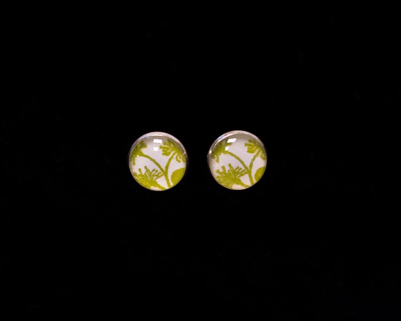 Green Flower Silver Studs