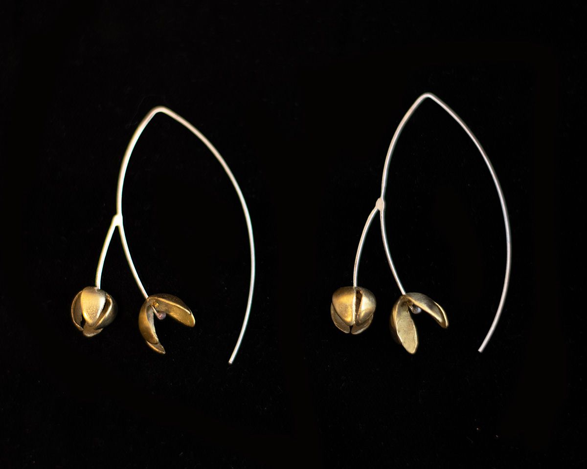 Gold Crocus Silver Stem Earring