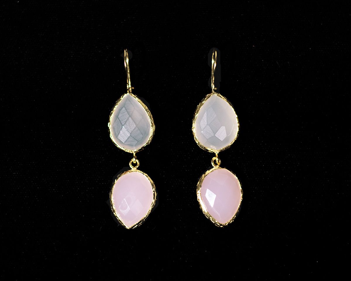 White Chalcedony/Rosequartz Earrings
