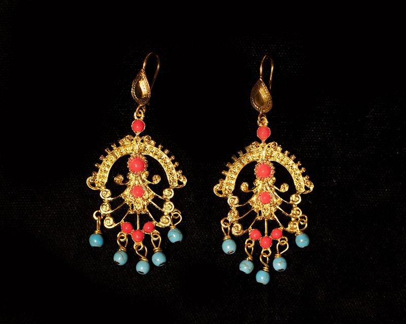 Goldplated Red Jade/Turuqoise Earrings