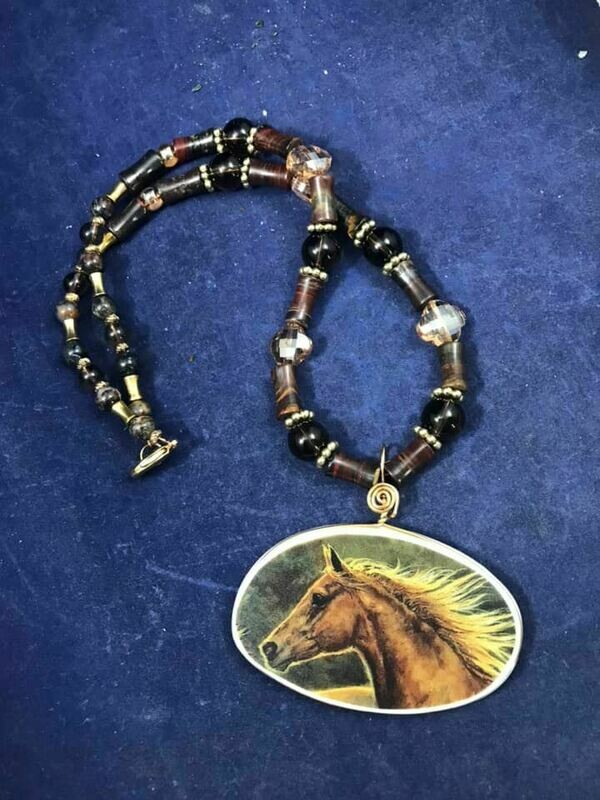 Palomino Horse with Tiger eye &amp; Pietersite necklace
