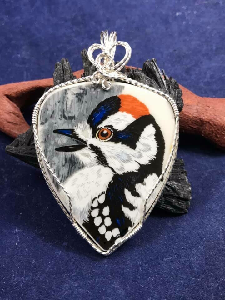 Woodpecker Broken china Cabochon Pendant