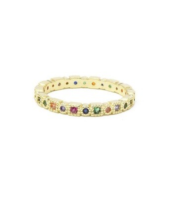 Gold Multi Color Zirconia Band Ring