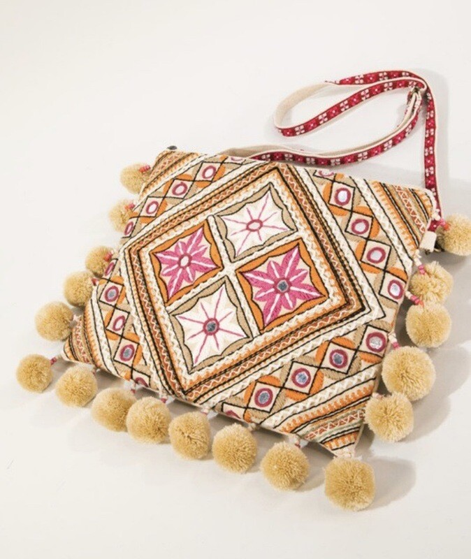 Blush Moroccan Flower Embroidery Crossbody  Bag