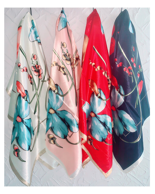 Flower Print Satin Scarf