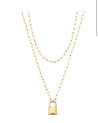 Layered Chain Necklace With Lock Pendant (gold or silver)