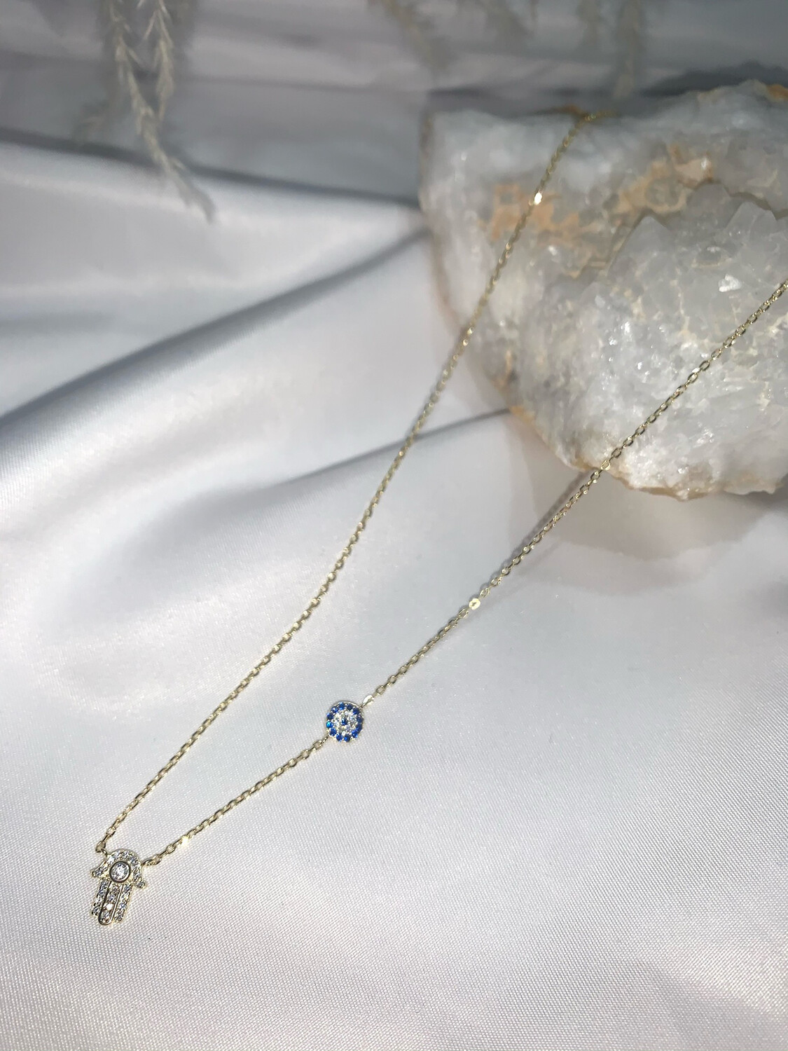 Sterling Silver Hamsa &amp; Evil Eye Necklace