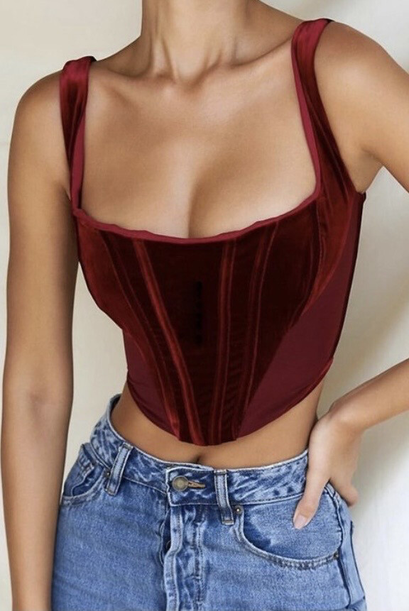 Samantha Velvet Corset (Burgundy)