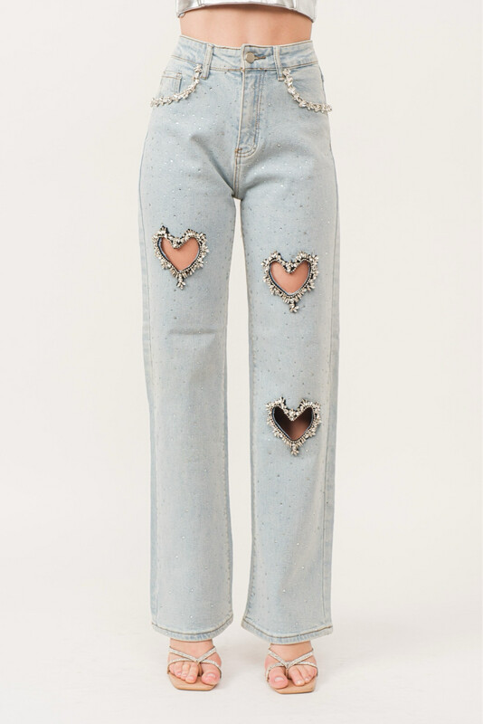 Gem Hearts Denim Pants