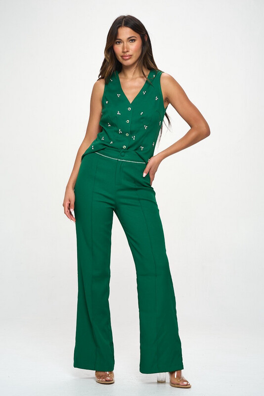 Green Embellished Dress Pants