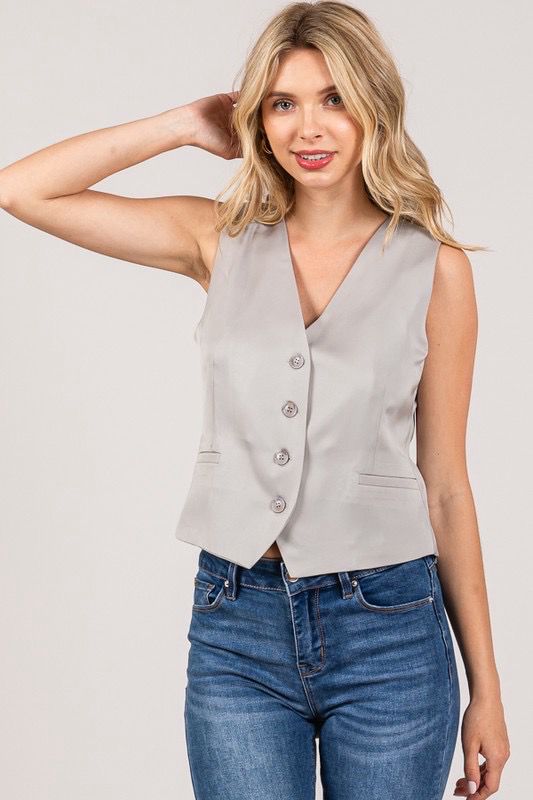 Silver Satin Vest