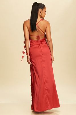 Crimson Satin Maxi dress