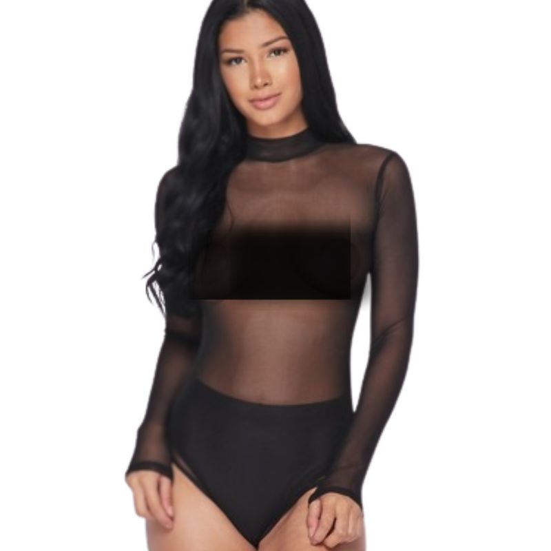 Jet Black Mesh Bodysuit