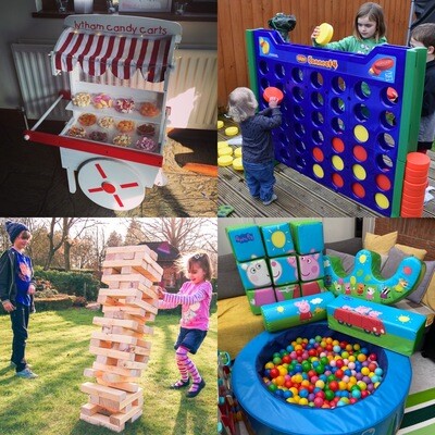Special offer
Peppa Pig soft Play set , Giant Connect 4, Giant Jenga, small candy cart.