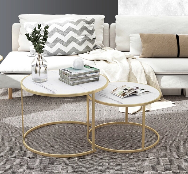 Nordic-style White Coffee Table Pair