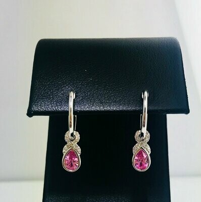 14kt White Gold Pink Zirconia and Diamond Dangle Earrings