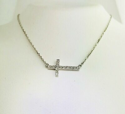 14kt White Gold Horizontal Cross Necklace