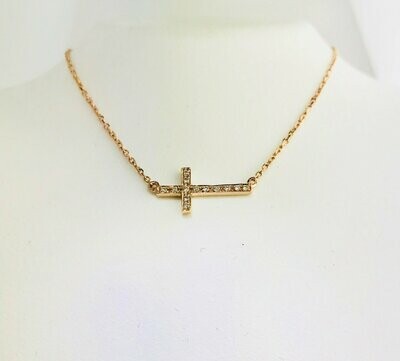 14kt Rose Gold Horizontal Cross Necklace
