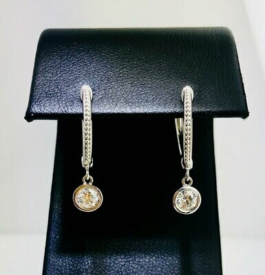 14kt White Gold Bezel Set Diamond Dangle Hoop Earrings
